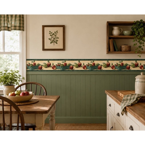 imperial Other - VTG Red Green Apples Fruit Crate Kitchen Country Wallpaper Border 8.6" Imperial